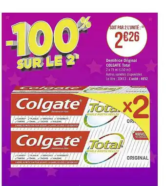 Casino Supermarchés Dentifrice Original Colgate Total offre