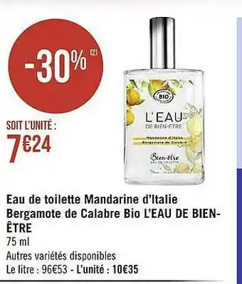 Eau De Toilette Mandarine D'italie Bergamote De Calabre Bio L'eau De Bien-être