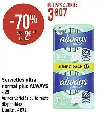 Casino Supermarchés Serviettes Ultra Normal Plus Always offre
