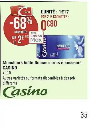 Casino Supermarchés Mouchoirs Boîte Douceur Trois épaisseurs Casino offre