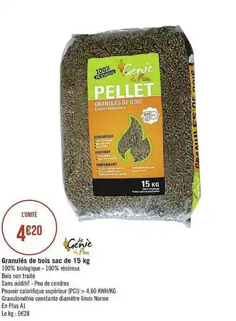 Casino Supermarchés Granulés De Bois Sac De 15 Kg Le Genie Du Feu offre