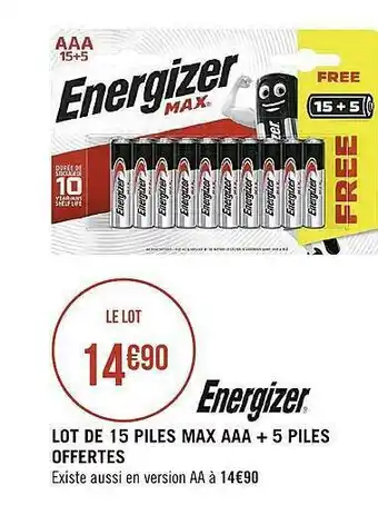 Casino Supermarchés Lot De 15 Piles Max Aaa + 5 Piles Offertes Energizer offre