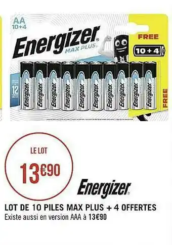 Casino Supermarchés Lot De 10 Piles Max Plus + 4 Offertes Energizer offre