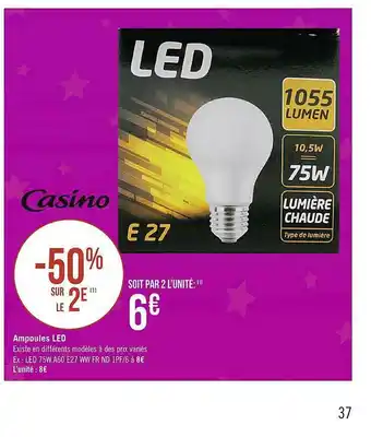 Casino Supermarchés Ampoules Led E27 offre