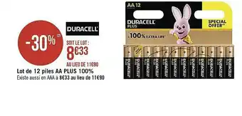 Casino Supermarchés Lot De 12 Piles Aa Plus 100% Duracelle offre