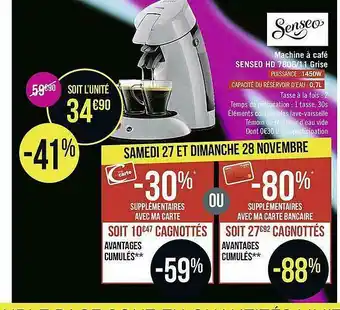 Casino Supermarchés Machine à Café Senseo Hd 7806-11 Grise offre