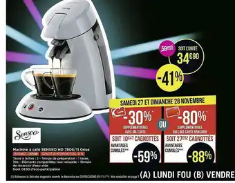 Casino Supermarchés Machine à Café Senseo Hd 7806-11 Grise offre