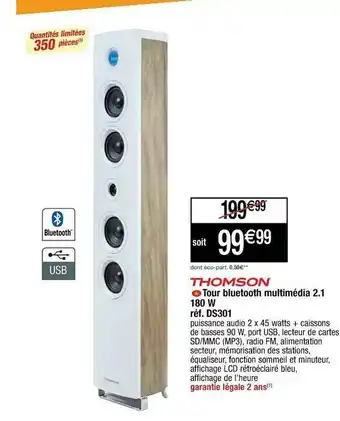 Cora x Carrefour Tour Bleutooth Multimédia 2.1 180w Thomson offre