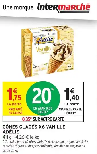 Intermarché Cônes glacés x6 vanille adélie offre