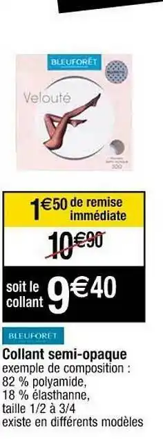 Cora x Carrefour Collant Semi-opaque Bleuforêt offre