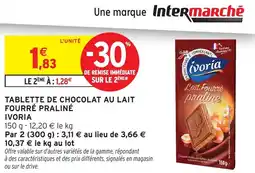 Intermarché Tablette de chocolat au lait fourré praliné ivoria offre