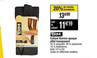 Cora x Carrefour Collant Thermo Opaque Effet Transparent Dim offre