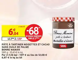 Intermarché Pâte à tartiner noisettes et cacao sans huile de palme bonne maman offre