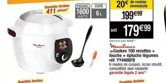 Cora x Carrefour Cookeo 100 Recettes + Louche + épluche Légumes Réf. Yy440fb Moulinex offre