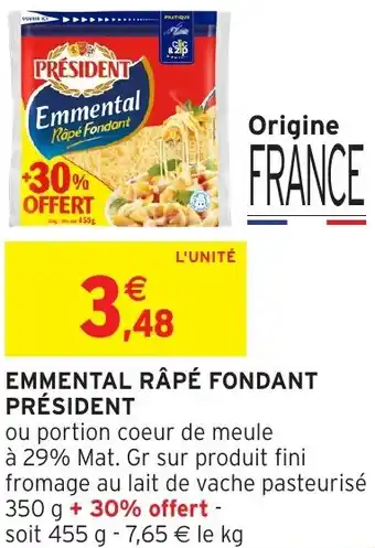 Intermarché Emmental râpé fondant président offre