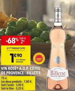 Supeco BILLETTE Vin rosé a.O.P. Côtes de provence offre