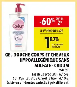 Supeco CADUM Gel douche corps et cheveux hypoallergénique sans sulfate offre