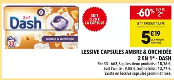 Supeco DASH Lessive capsules ambre & orchidée 2 en 1 offre