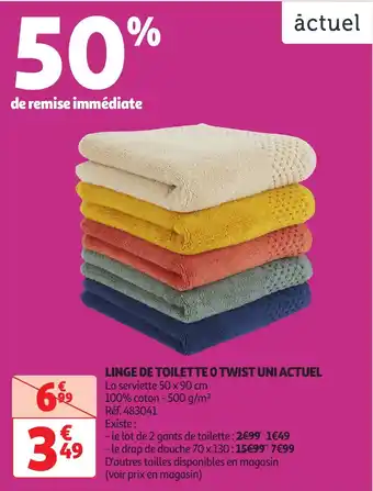 Auchan Linge de toilette o twist uni actuel offre