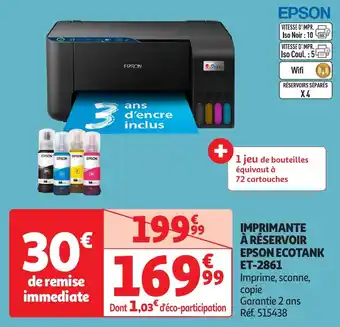 Auchan Imprimante à réservoir epson ecotank ET-2861 offre