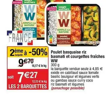 Cora x Carrefour Poulet Basquaise Riz Basmati Et Courgettes Fraîches Ww offre