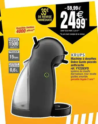 Cora x Carrefour Machine à Dosettes Dolce Gusto Piccolo Anthracite Krups offre