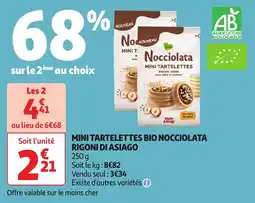 Auchan Mini tartelettes bio nocciolata rigoni di asiago offre