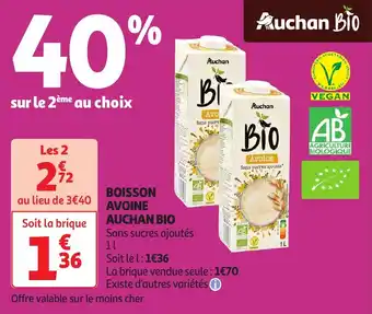 Auchan Boisson avoine auchan bio offre