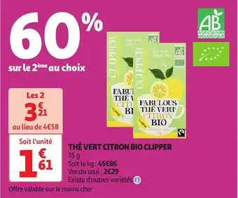 Auchan Thé vert citron bio clipper offre