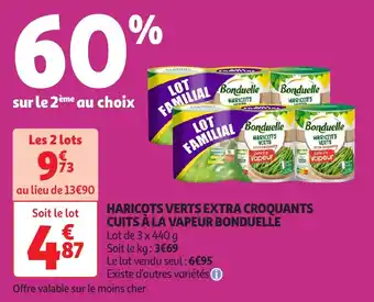 Auchan Haricots verts extra croquants cuits à la vapeur bonduelle offre