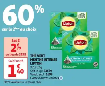 Auchan Thé vert menthe intense lipton offre