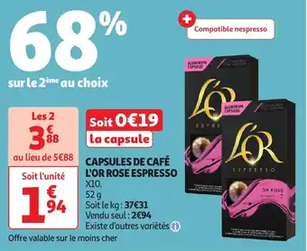 Auchan Capsules de café l'or rose espresso offre