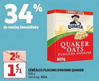 Auchan Céréales flocons d'avoine quaker offre