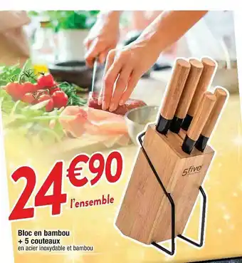 Cora x Carrefour Bloc En Bambou + 5 Couteaux offre