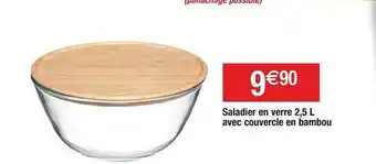 Cora x Carrefour Saladier En Verre 2,5 L Avec Couvercle En Bambou offre