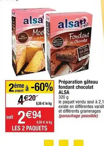 Cora x Carrefour Préparation Gâteau Fondant Chocolat Alsa offre