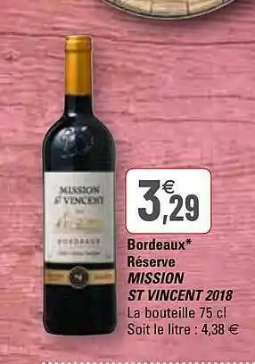 G20 Bordeaux Réserve Mission St Vincent 2018 offre