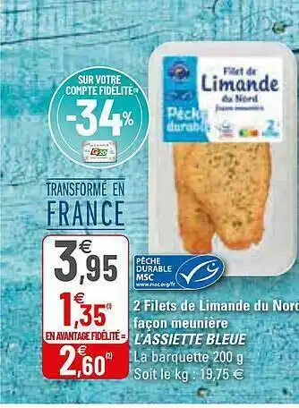 G20 2 Filets De Limande Du Nord Façon Meunière L'assiette Bleue offre
