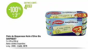 Géant Casino Filets De Maquereaux Huile D'olive Bio Saupiquet offre