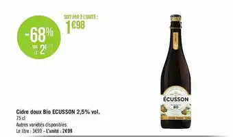 Géant Casino Cidre Doux Bio écusson 2,5% Vol. offre
