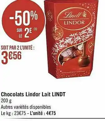Chocolats Lindor Lait Lindt