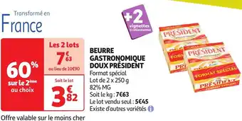 Auchan Beurre gastronomique doux président offre