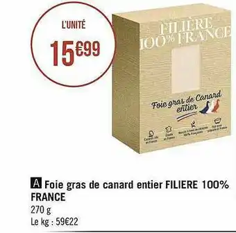 Géant Casino Foie Gras De Canard Entier Filière 100% France offre