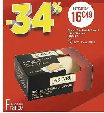 Géant Casino Bloc De Foie Gras De Canard Cuit à L'étouffée Labeyrie offre