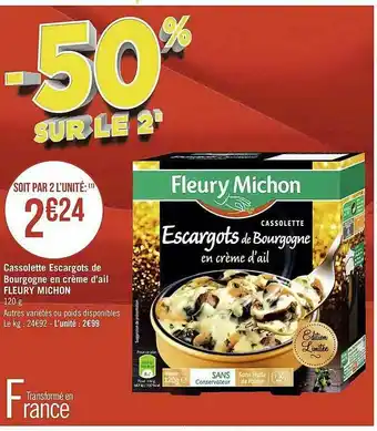 Géant Casino Cassolette Escargots De Bourgogne En Crème D'ail Fleury Michon offre