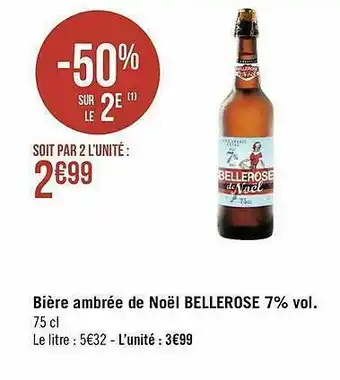 Géant Casino Bière Ambrée De Noël Bellerose 7% Vol. offre