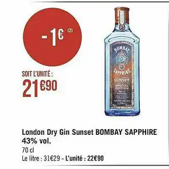 Géant Casino London Dry Gin Sunset Bombay Sapphire 43% Vol. offre