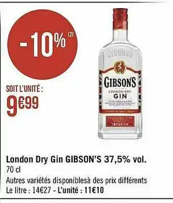 Géant Casino London Dry Gin Gibson's 37,5% Vol. offre