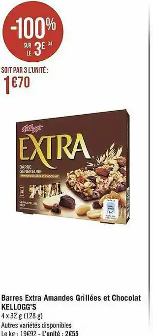 Géant Casino Barres Extra Amandes Grillées Et Chocolat Kellogg's offre