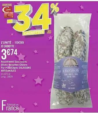 Géant Casino Assortiment Saucissons Olives-noisettes-chèvre-pur Porc-cèpes Salaisons Artisanales offre